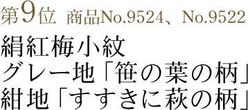 竺仙浴衣ランキング第9位　商品No.9524、No.9522　絹紅梅小紋　グレー地「笹の葉の柄」　紺地「すすきに萩の柄」